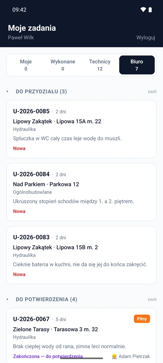 Aplikacja: zakładka Biuro koordynatora
